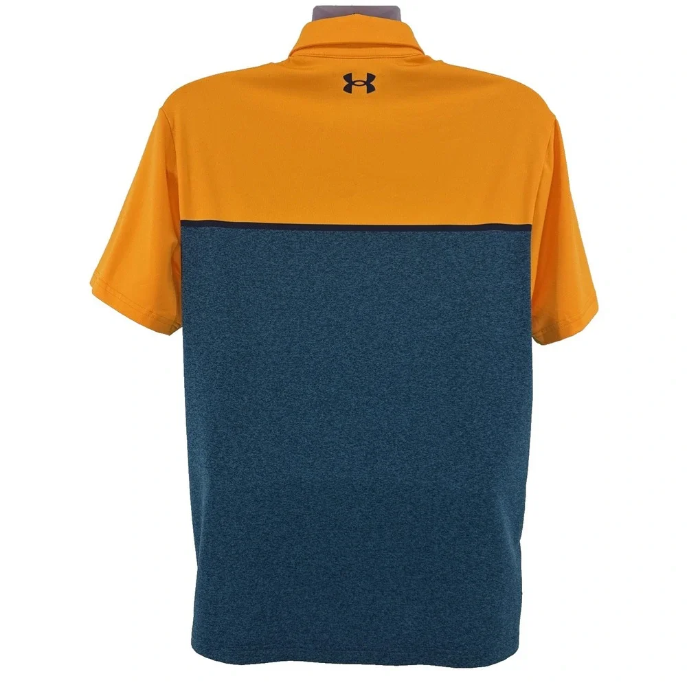 Under Armour Playoff Polo Men M Orange Blue Golf HeatGear Performance